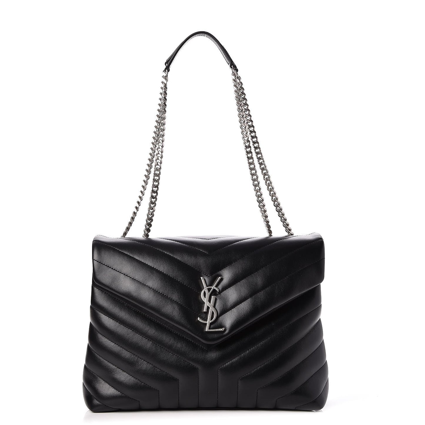 Calfskin Y Quilted Monogram Medium Loulou Chain Satchel Black