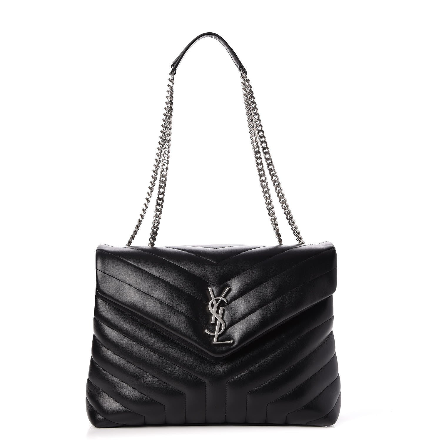 Saint Laurent Calfskin Y Quilted Monogram Medium Loulou Chain Satchel Black 1 of 8