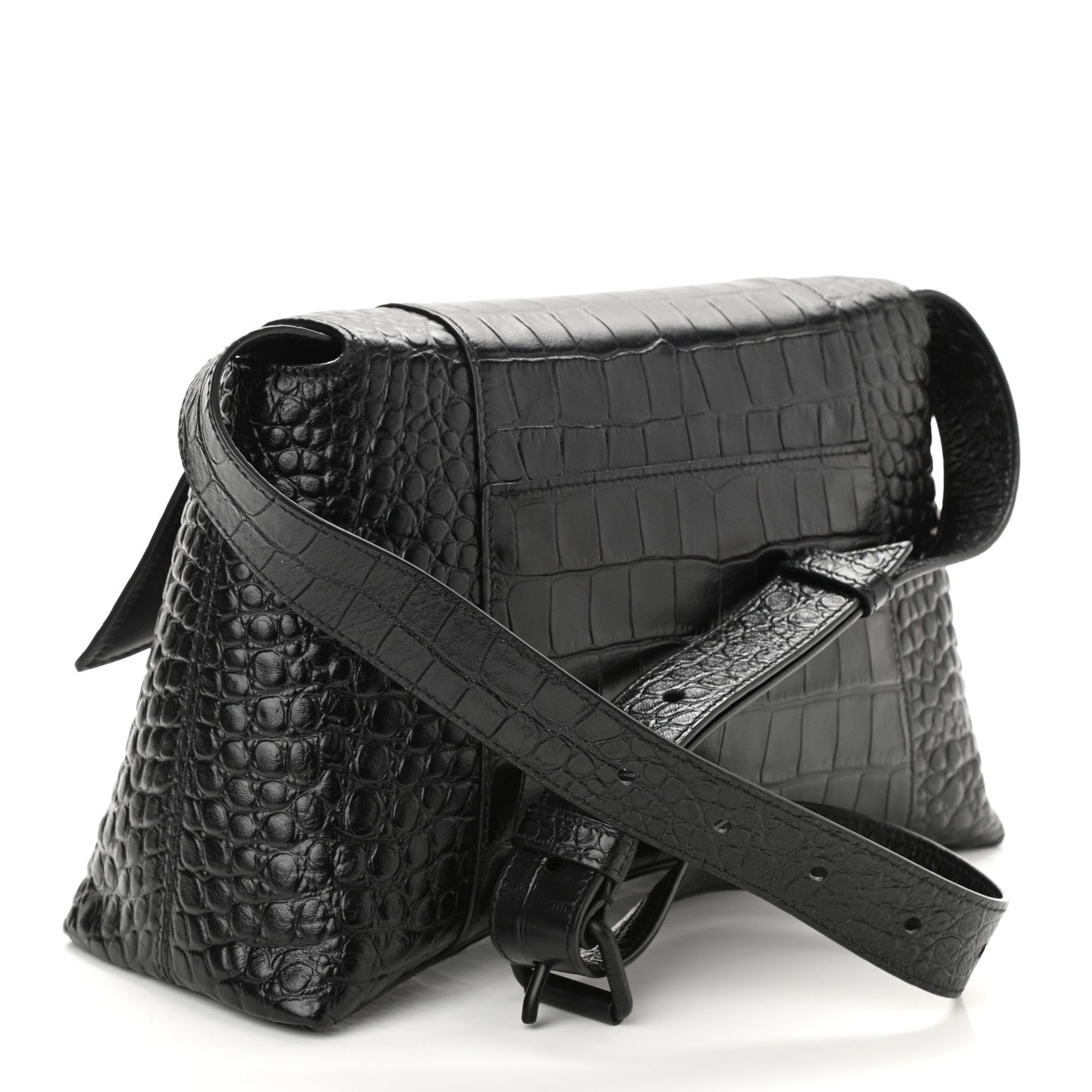 Balenciaga Extra Supple Calfskin Crocodile Embossed Monochrome Small Downtown Shoulder Bag Black 3 of 9