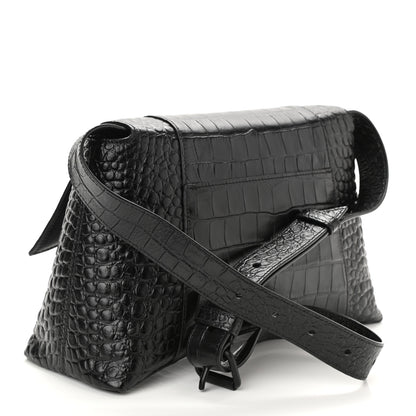 Balenciaga Extra Supple Calfskin Crocodile Embossed Monochrome Small Downtown Shoulder Bag Black 3 of 9