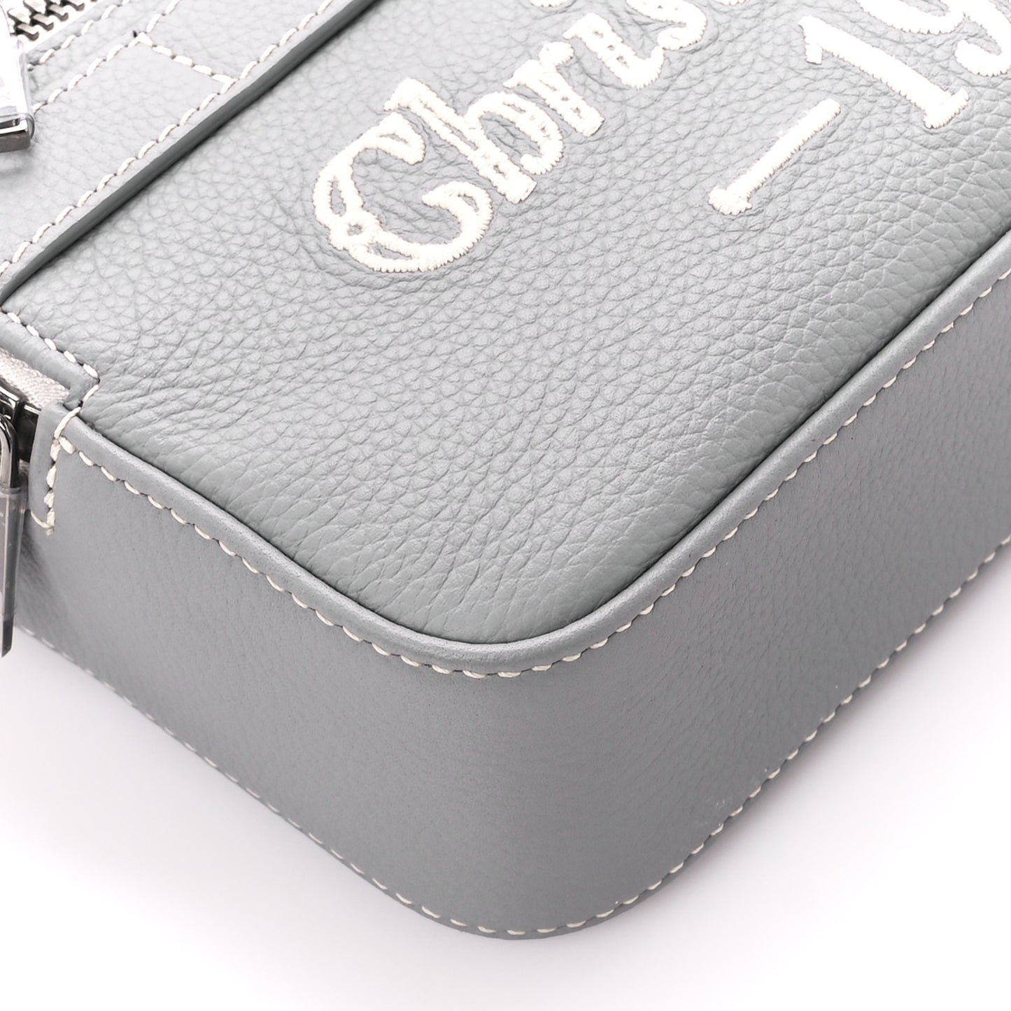 X BIRKENSTOCK Grained Calfskin Embroidered Safari Messenger Grey White