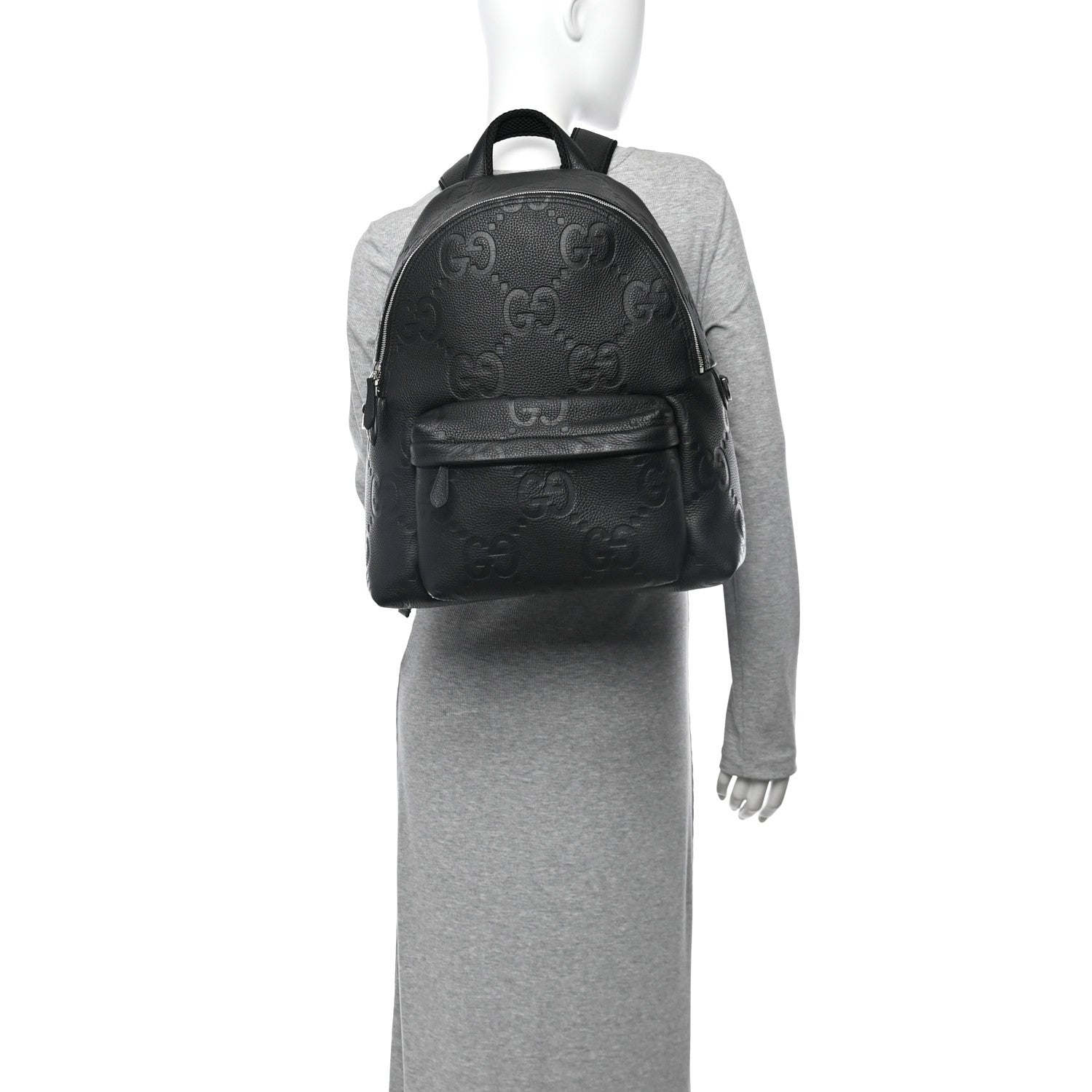 Gucci Calfskin Jumbo GG Embossed Medium Backpack Black 2 of 10