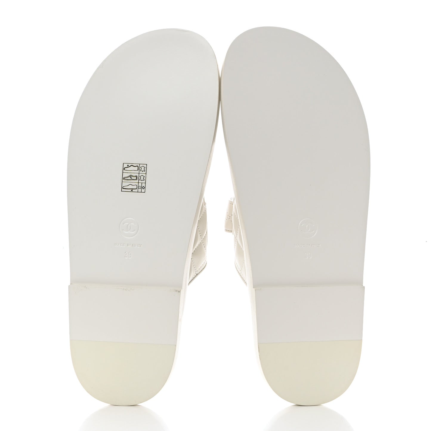 Lambskin Quilted Velcro Dad Chain CC Slide Sandals 39 White