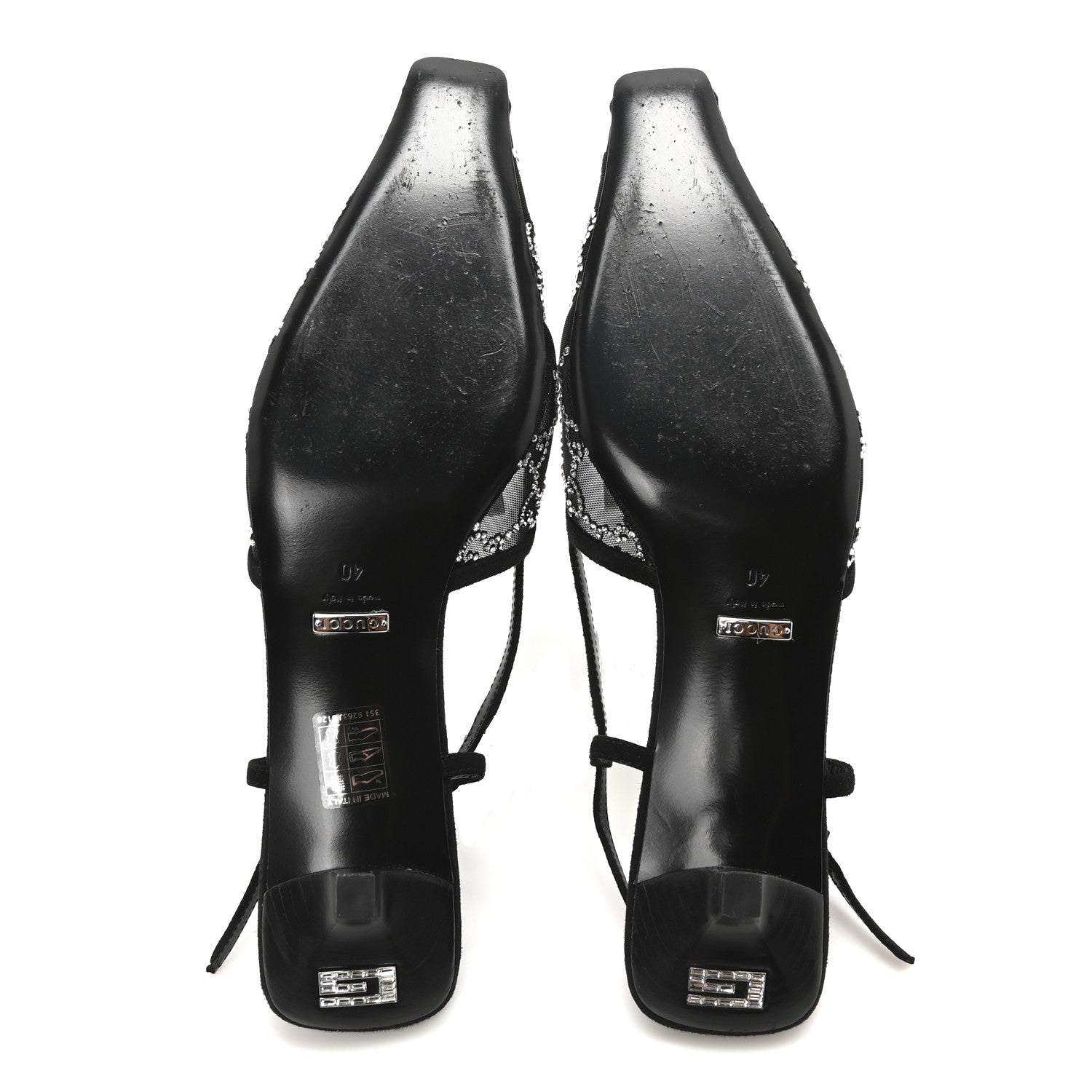 Gucci Tela Retino Kid Scamosciato Crystal GG Monogram Square G 35mm Slingback Pumps 40 Black 12 of 18