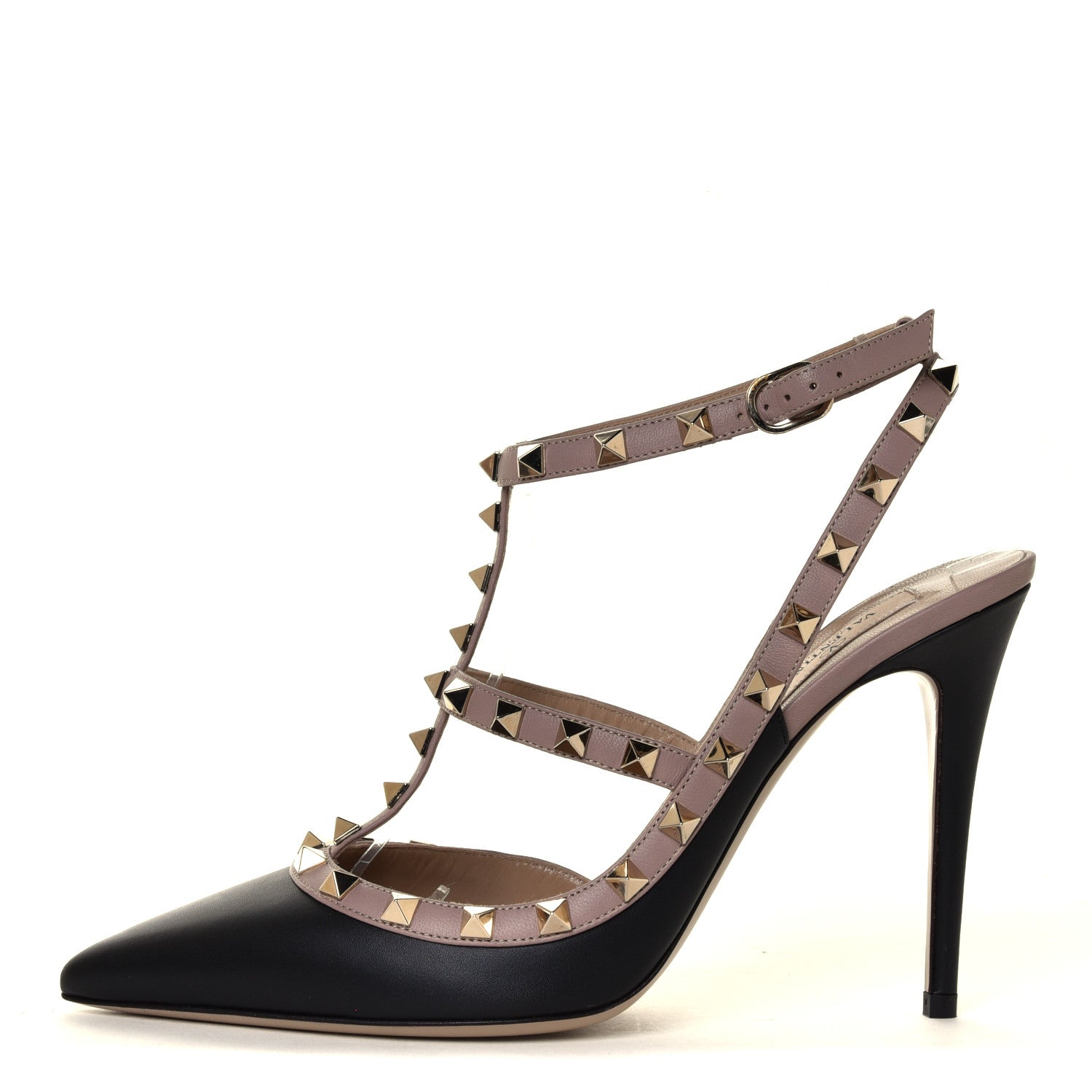 Valentino Garavani Nappa Rockstud Ankle Strap Pumps 40 Black Poudre 2 of 12