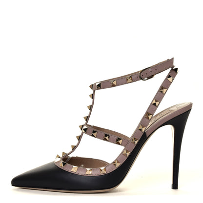 Valentino Garavani Nappa Rockstud Ankle Strap Pumps 40 Black Poudre 2 of 12
