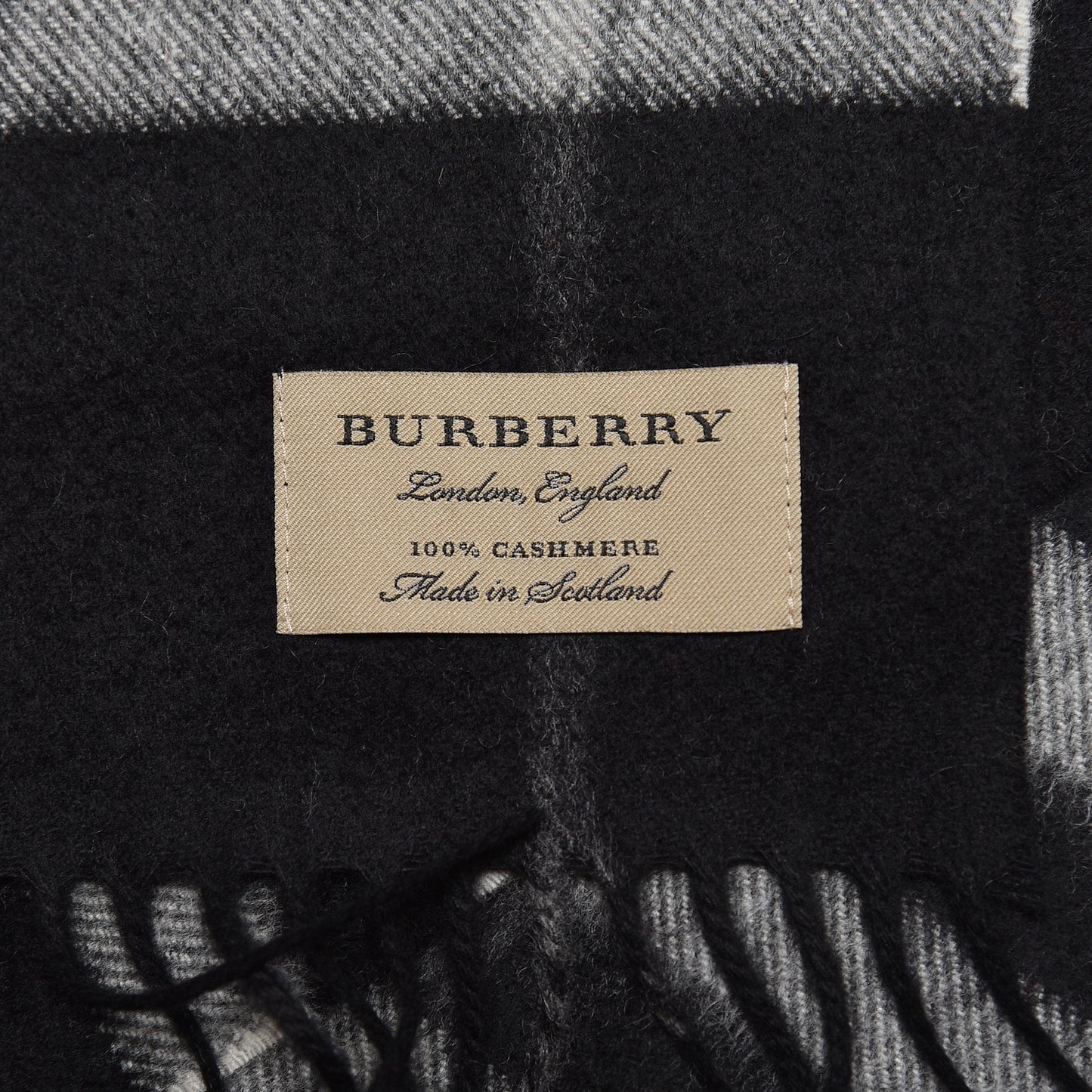Cashmere Giant Check Fringe Scarf Black
