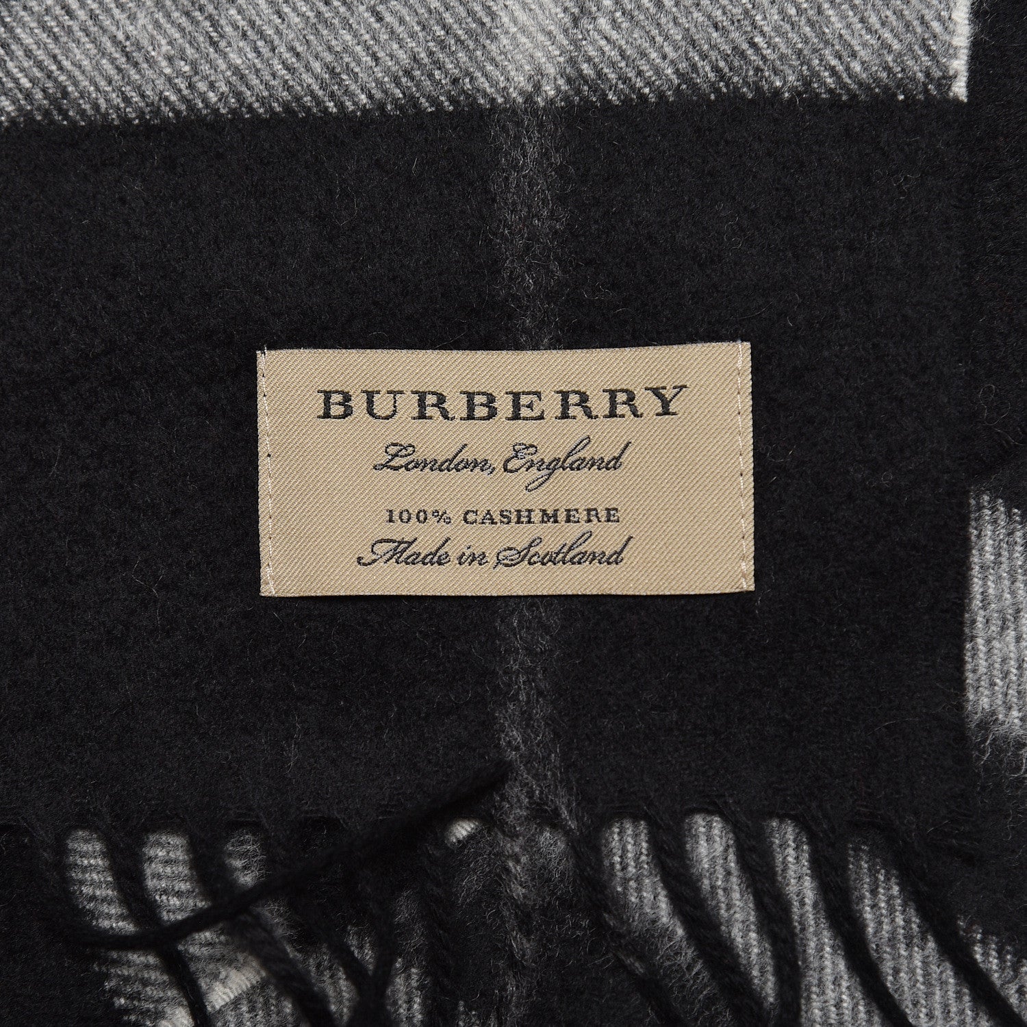 Burberry Cashmere Giant Check Fringe Scarf Black 5 of 5