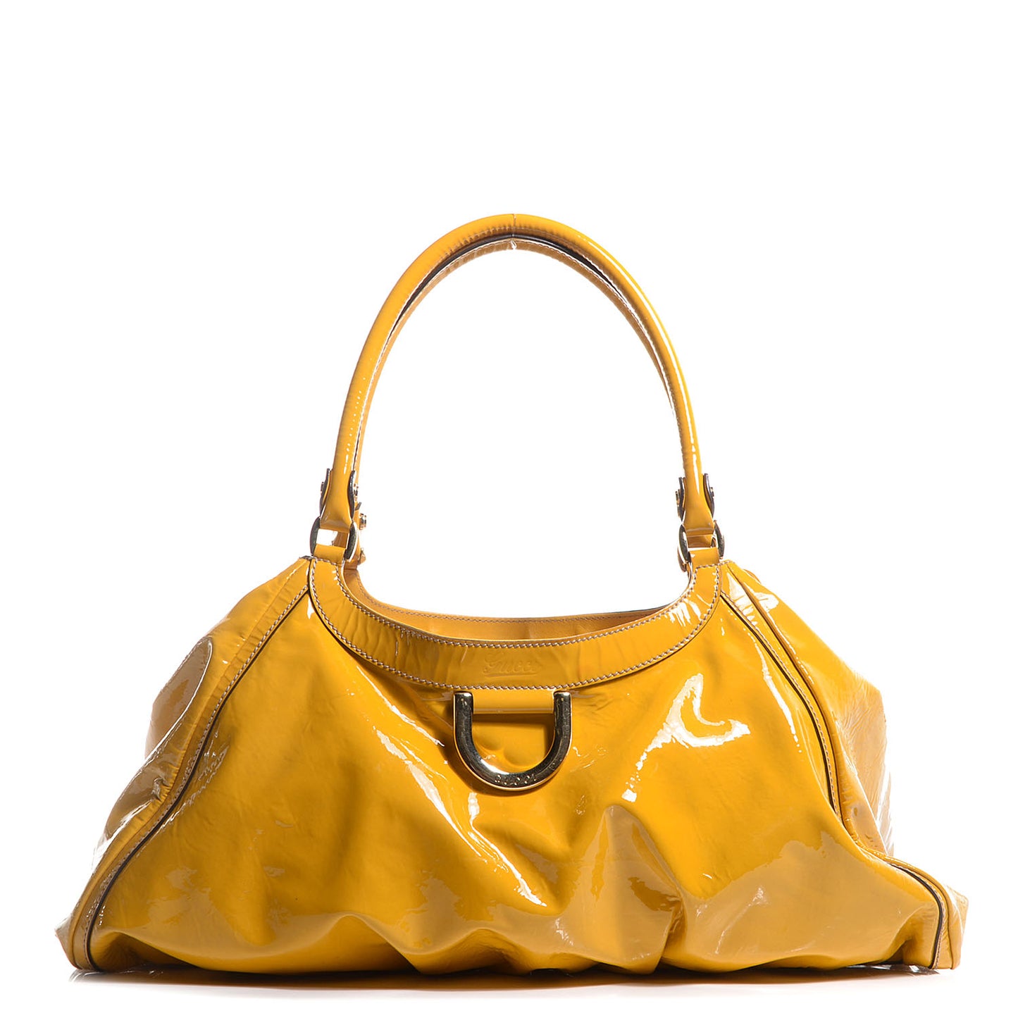 Patent Large D Gold Shoulder Bag Yellow