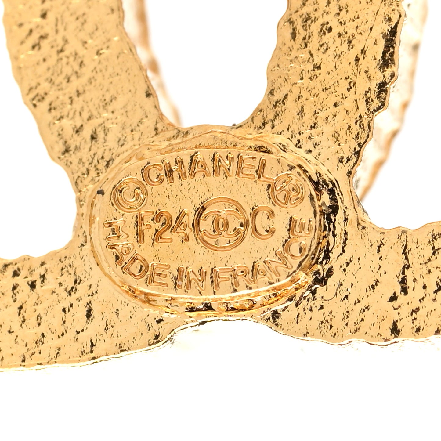 Metal Textured CC Earrings Gold