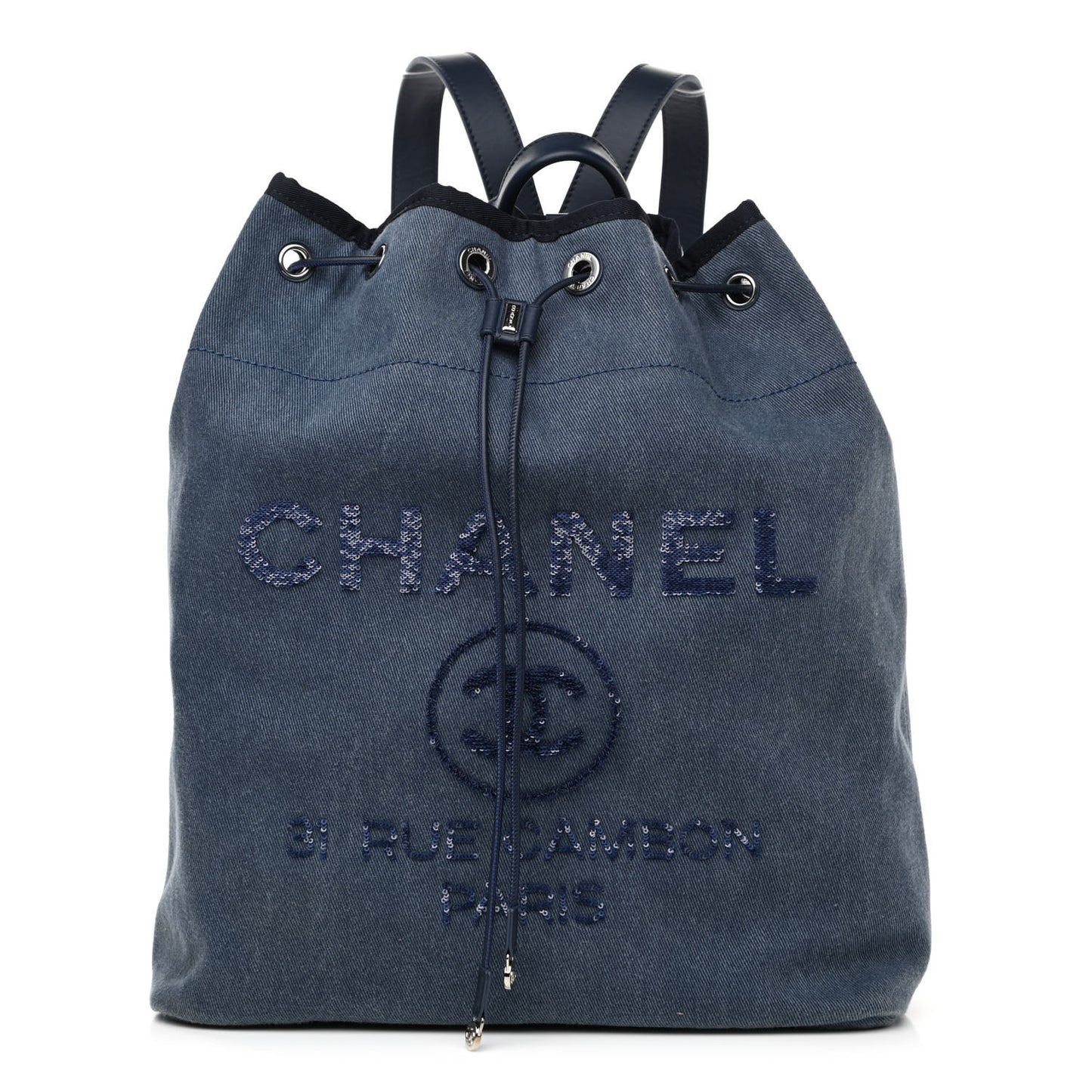 Canvas Sequin Large Deauville Backpack Navy