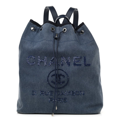 Chanel Canvas Sequin Large Deauville Backpack Navy 1 of 11