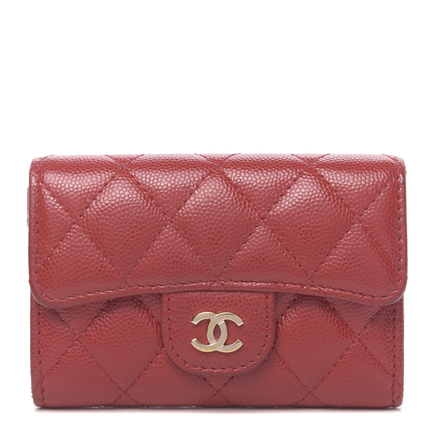 Caviar Quilted Flap Card Holder Wallet Red
