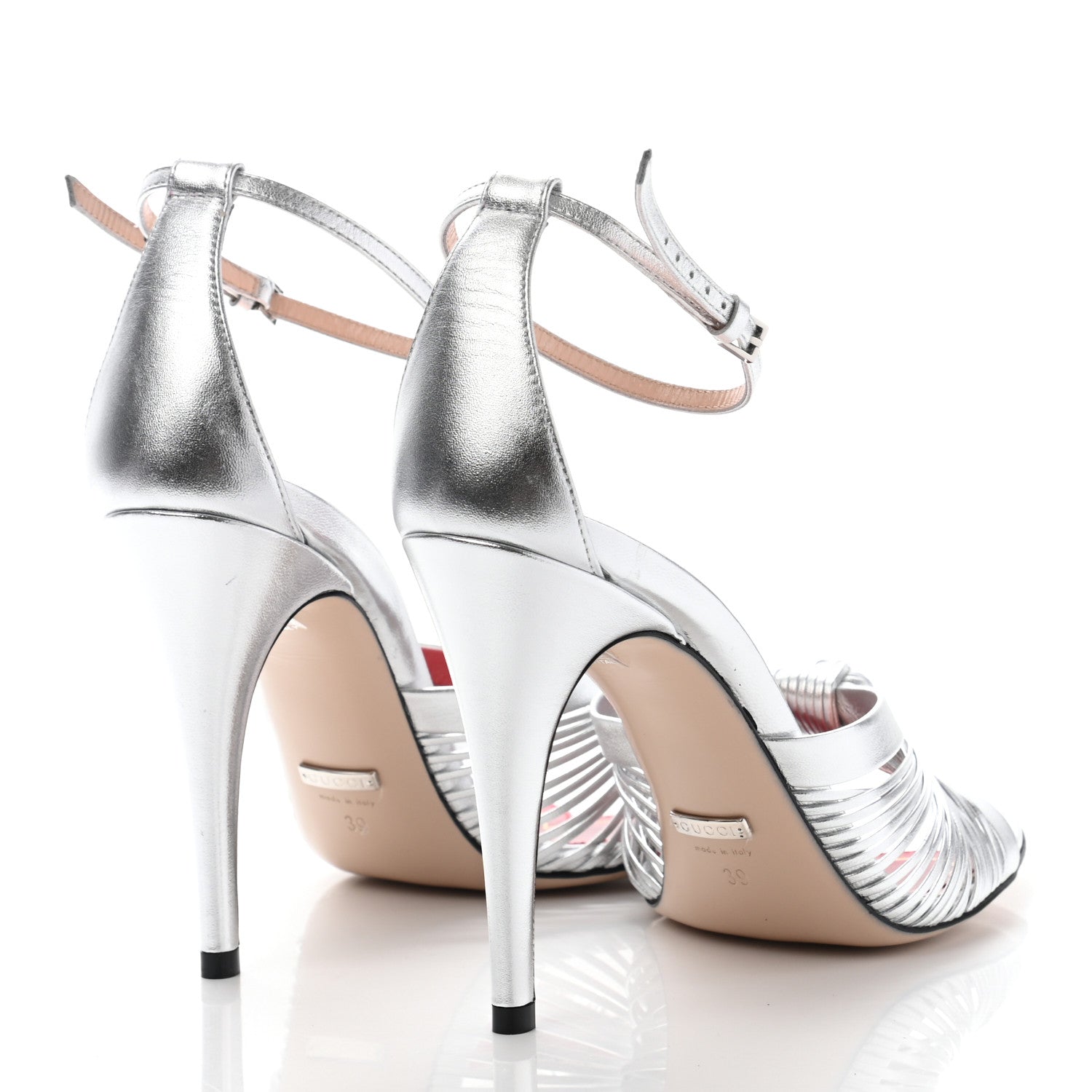 Gucci Metallic Nappa Allie Knot Sandals 39 Silver 4 of 7