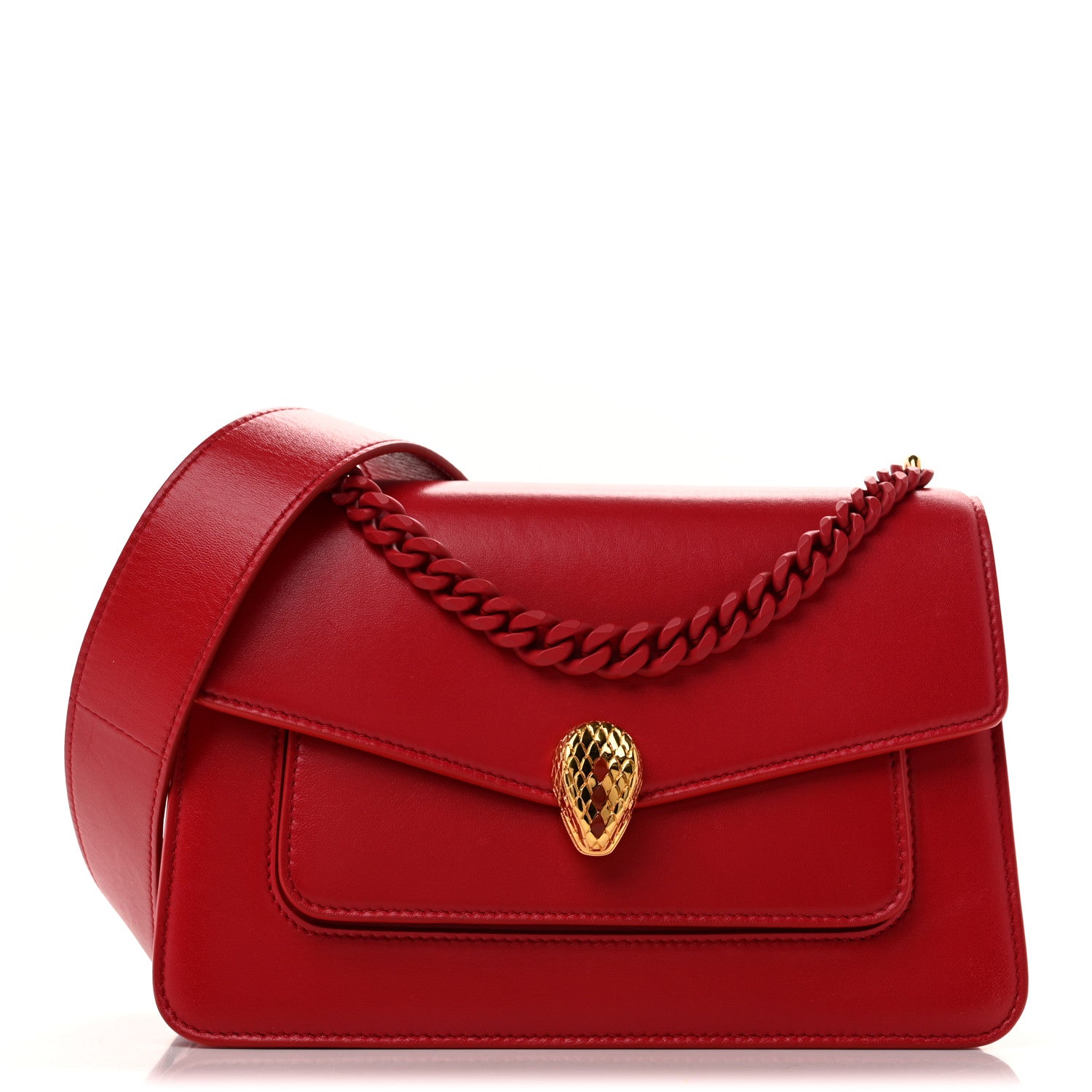 Bulgari Nappa Monochrome Serpenti Forever Large Maxi Chain Crossbody Bag Red 1 of 15