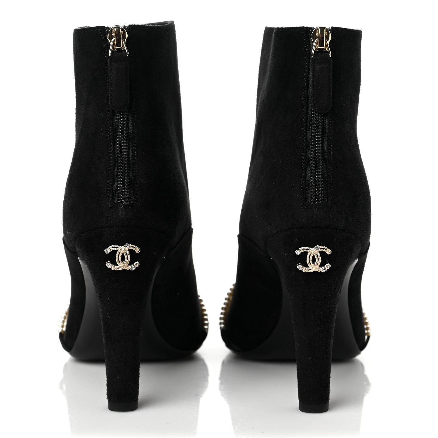 Chanel Suede Calfskin Pearl Cap Toe Short Boots 41 Black 5 of 8