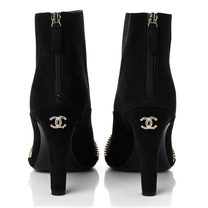 Chanel Suede Calfskin Pearl Cap Toe Short Boots 41 Black 5 of 8