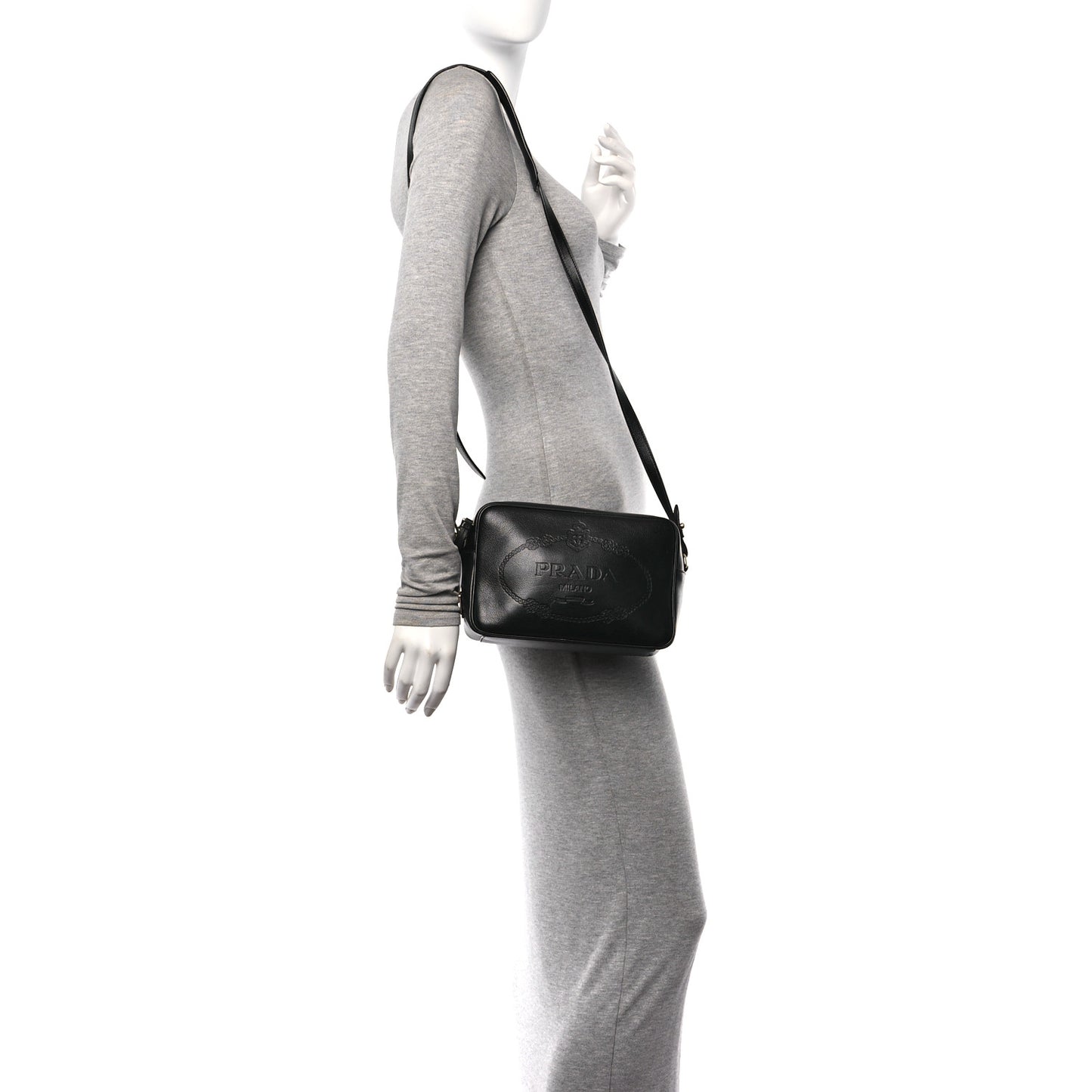 Glace Calfskin Embossed Logo Crossbody Black
