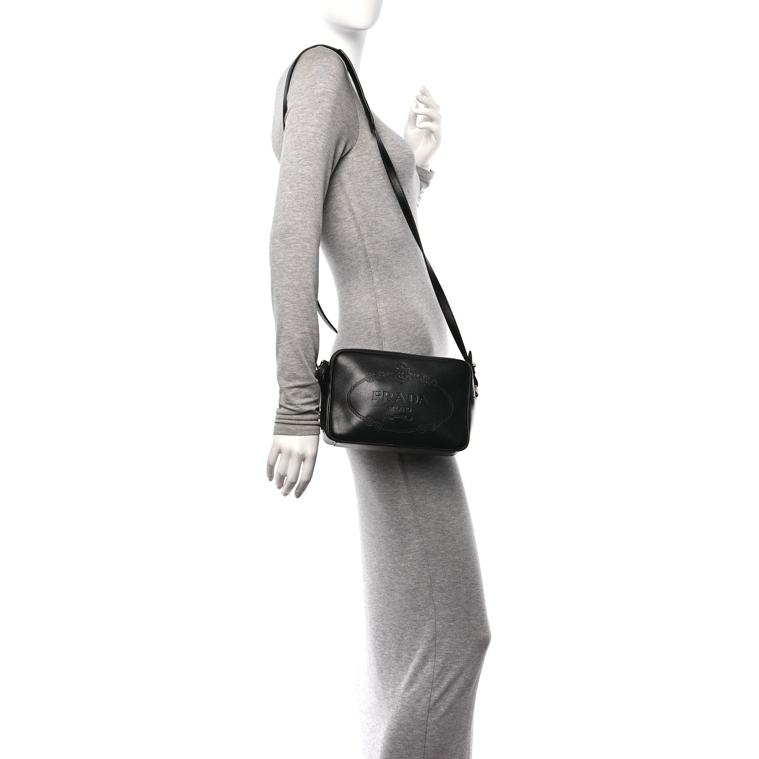 Prada Glace Calfskin Embossed Logo Crossbody Black 2 of 9