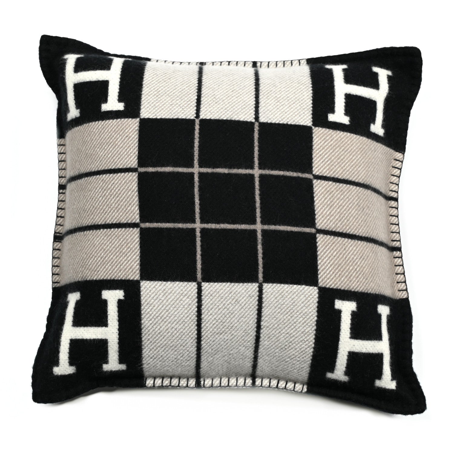 Hermes Wool Cashmere Avalon III Pillow PM Ecru Black 1 of 3