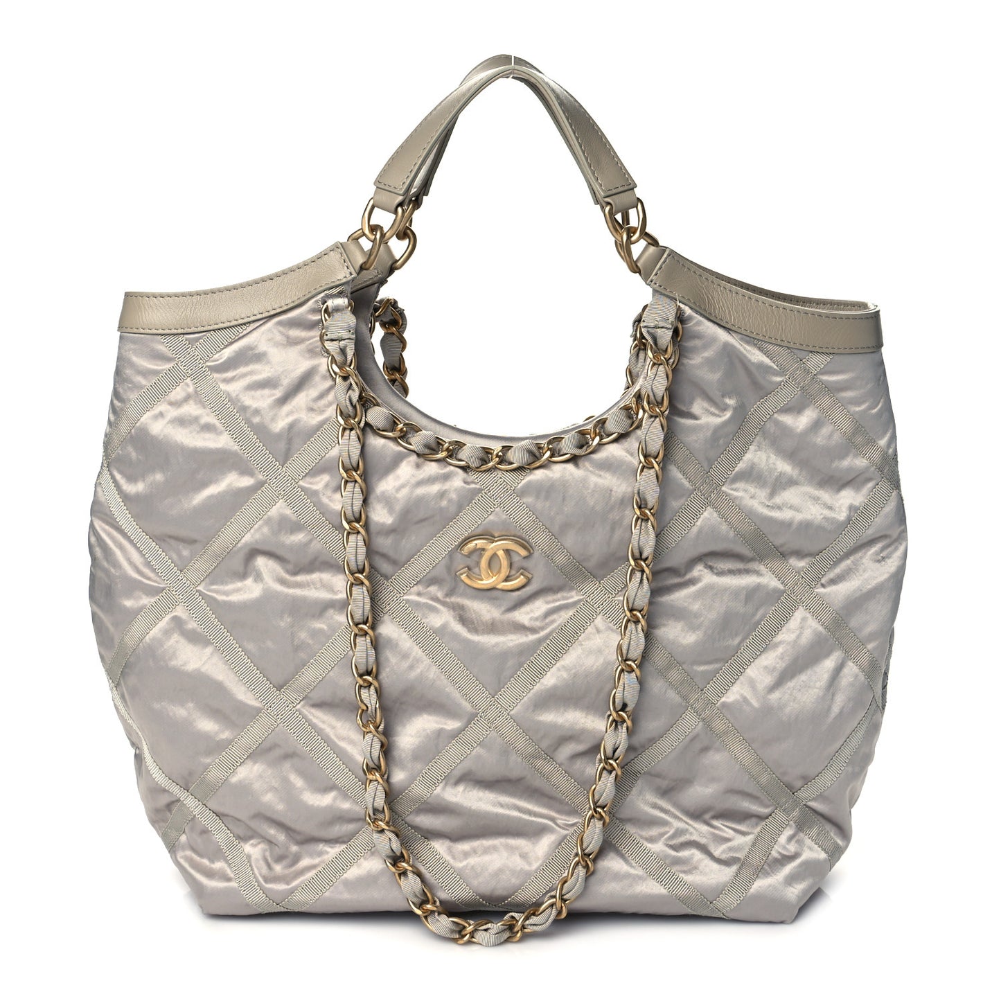 Nylon Grosgrain Quilted Lifestyle Shopping Bag Grey