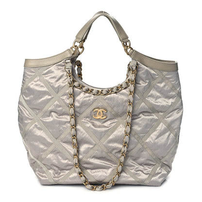 Chanel Nylon Grosgrain Quilted Lifestyle Shopping Bag Grey 2 of 10