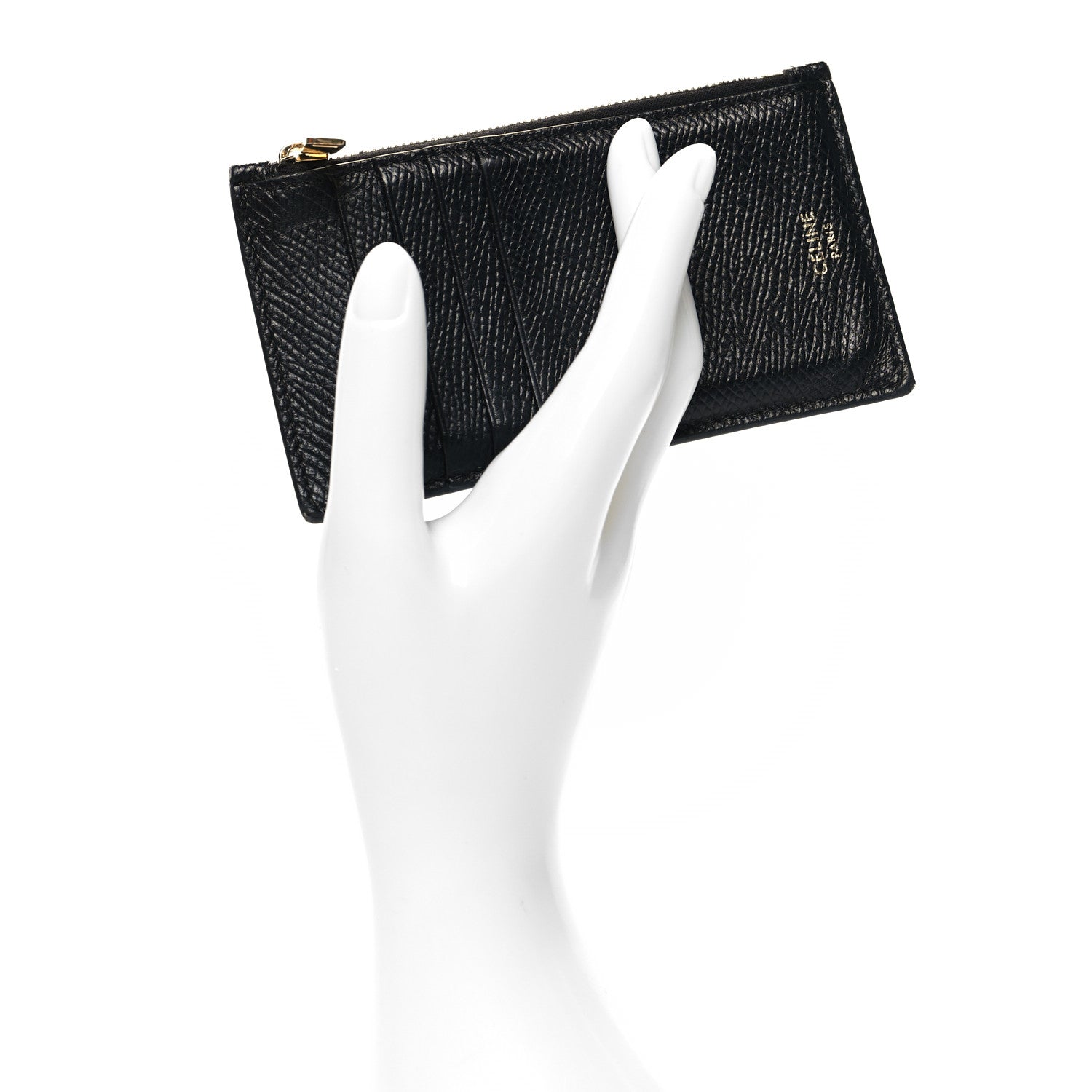 Celine Grained Calfskin Zipped Card Holder Black 2 of 7