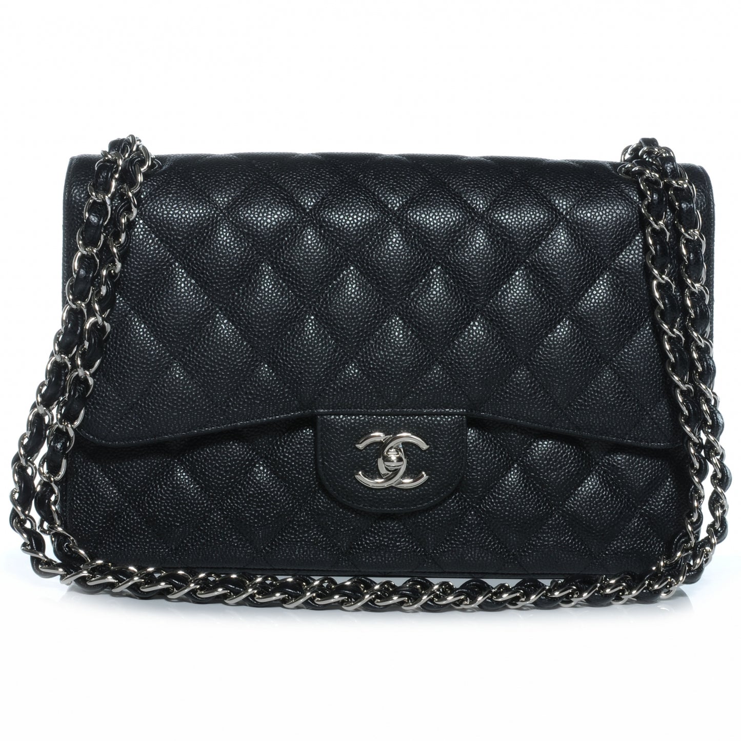 Caviar Quilted Jumbo Double Flap Black