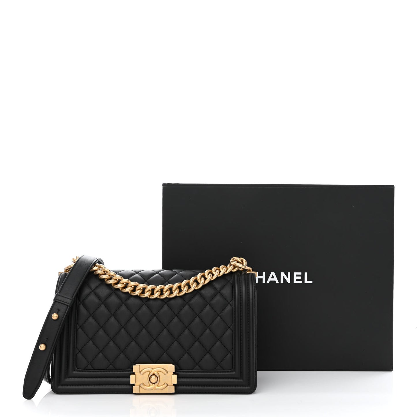 Calfskin Quilted Medium Boy Flap Black