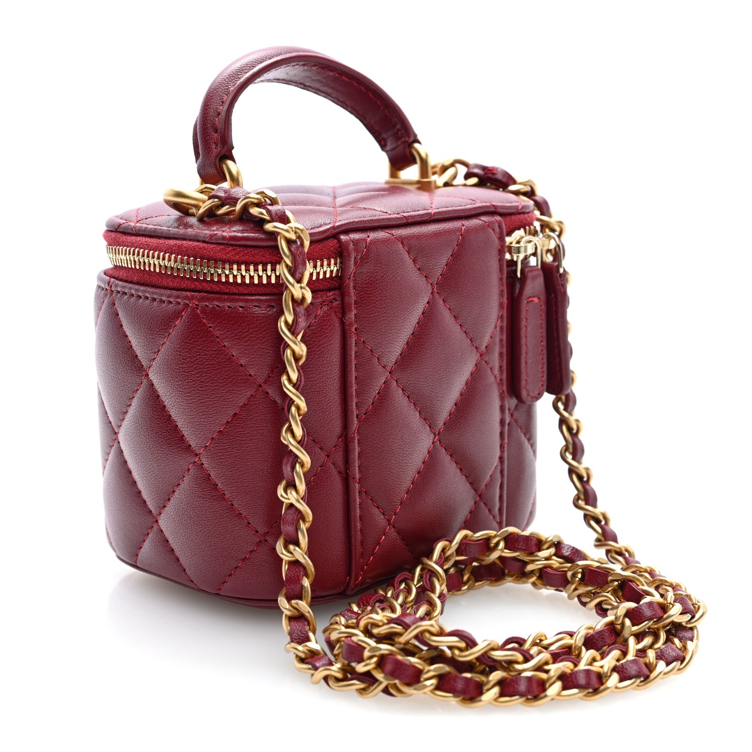 Chanel Lambskin Quilted Mini Top Handle Vanity Case With Chain Burgundy 3 of 10