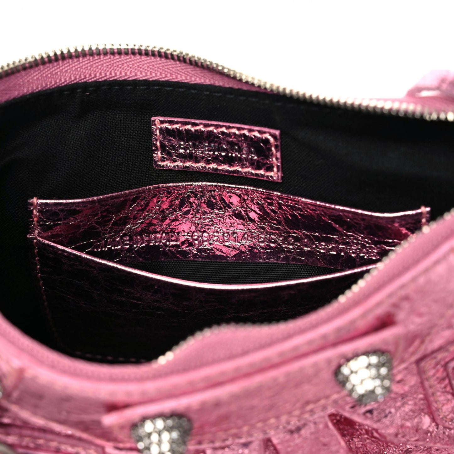 Metallic Agneau Arena Crystal Le Cagole Mini Purse With Chain Met Pink