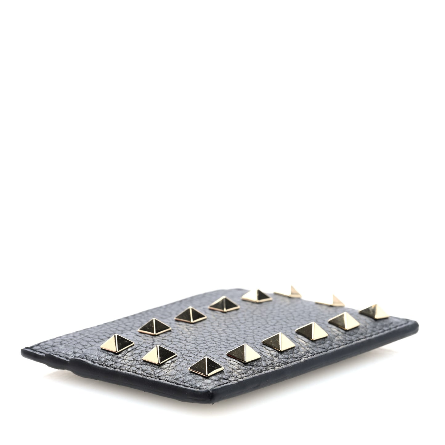 Pebbled Calfskin Rockstud Card Holder Black