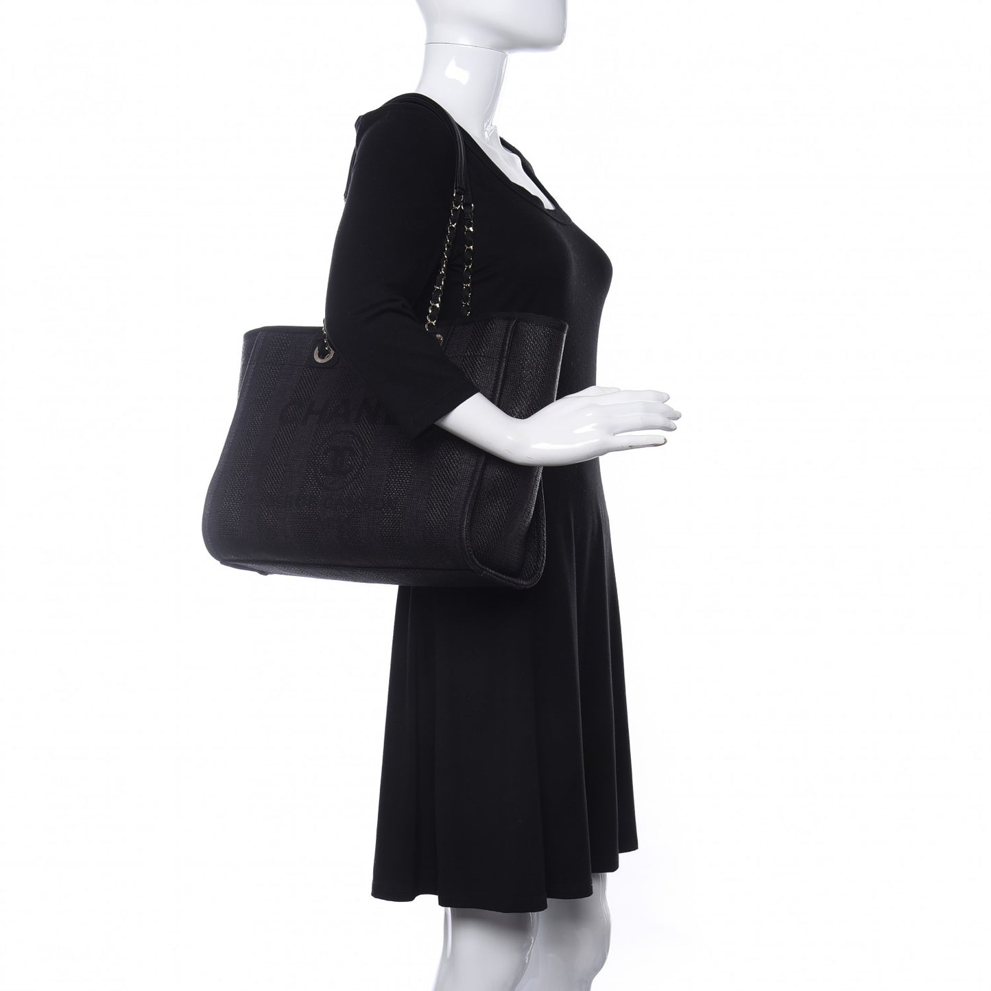 Mixed Fibers Striped Small Deauville Tote Black