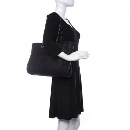 Chanel Mixed Fibers Striped Small Deauville Tote Black 2 of 10