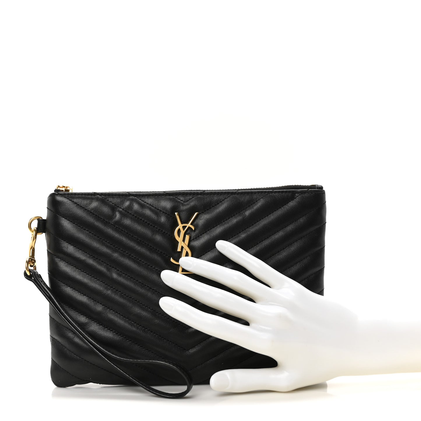 Calfskin Matelasse Chevron Monogram A5 Wristlet Black