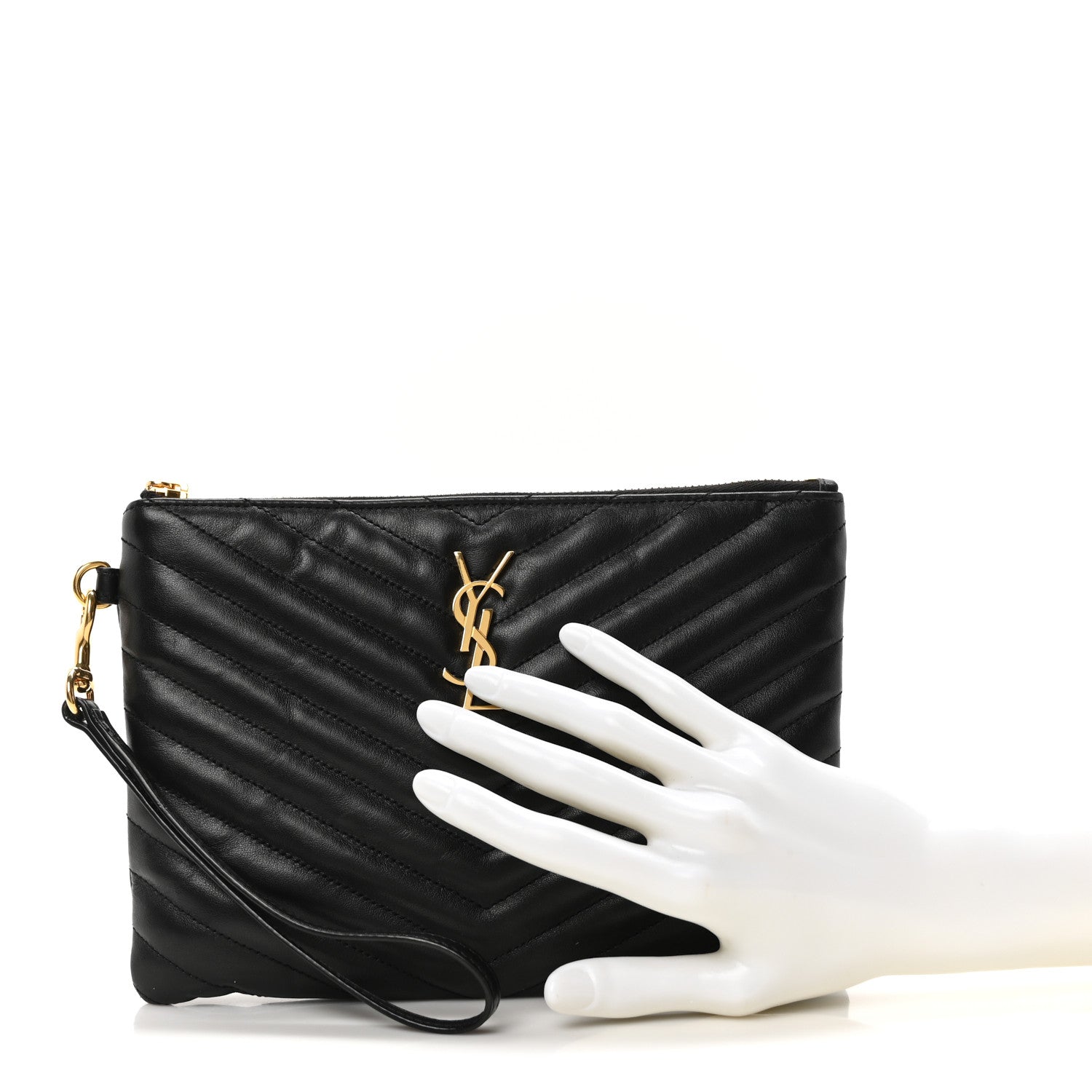 Saint Laurent Calfskin Matelasse Chevron Monogram A5 Wristlet Black 2 of 10