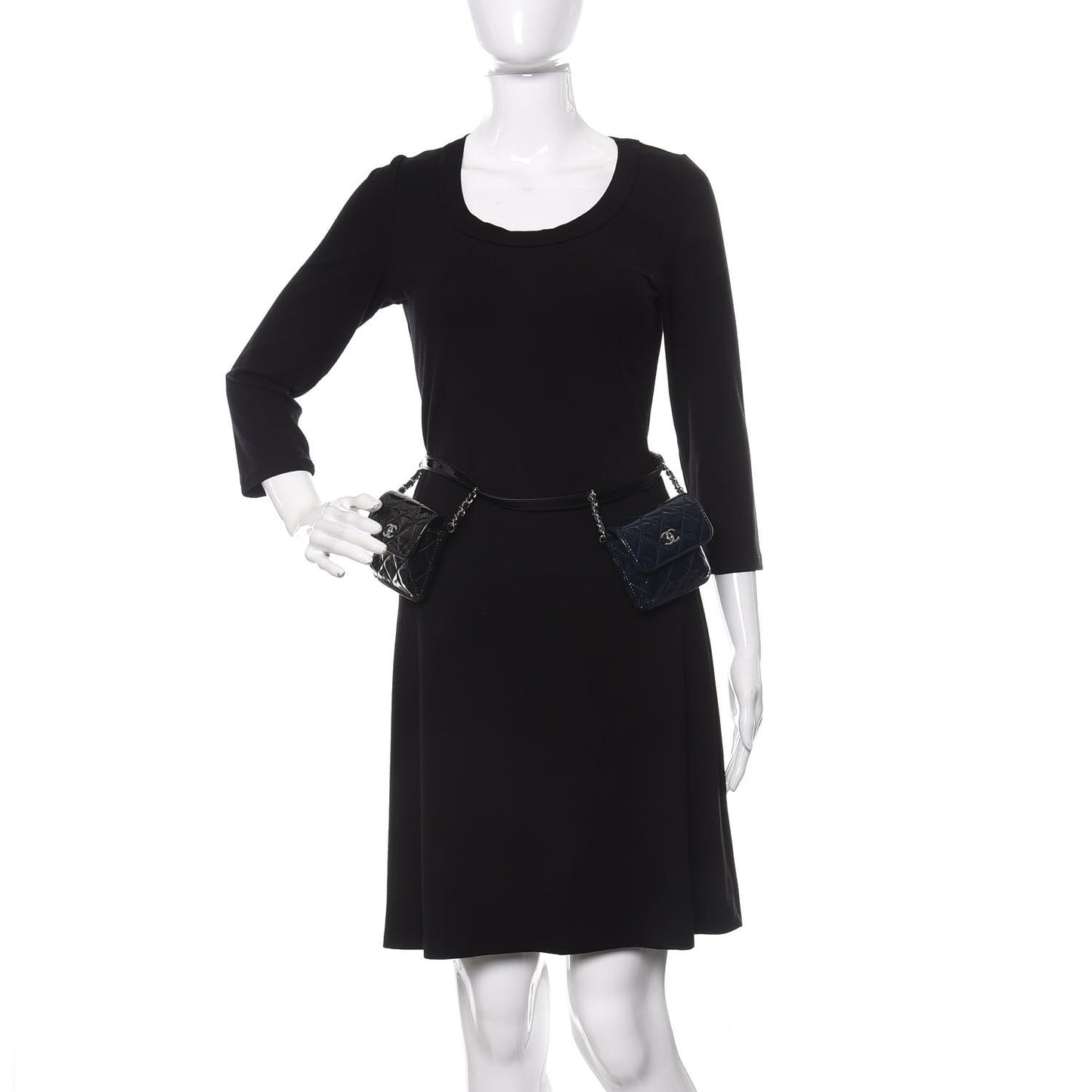 Patent Quilted Double Mini Flap Waist Bag Black Navy Blue