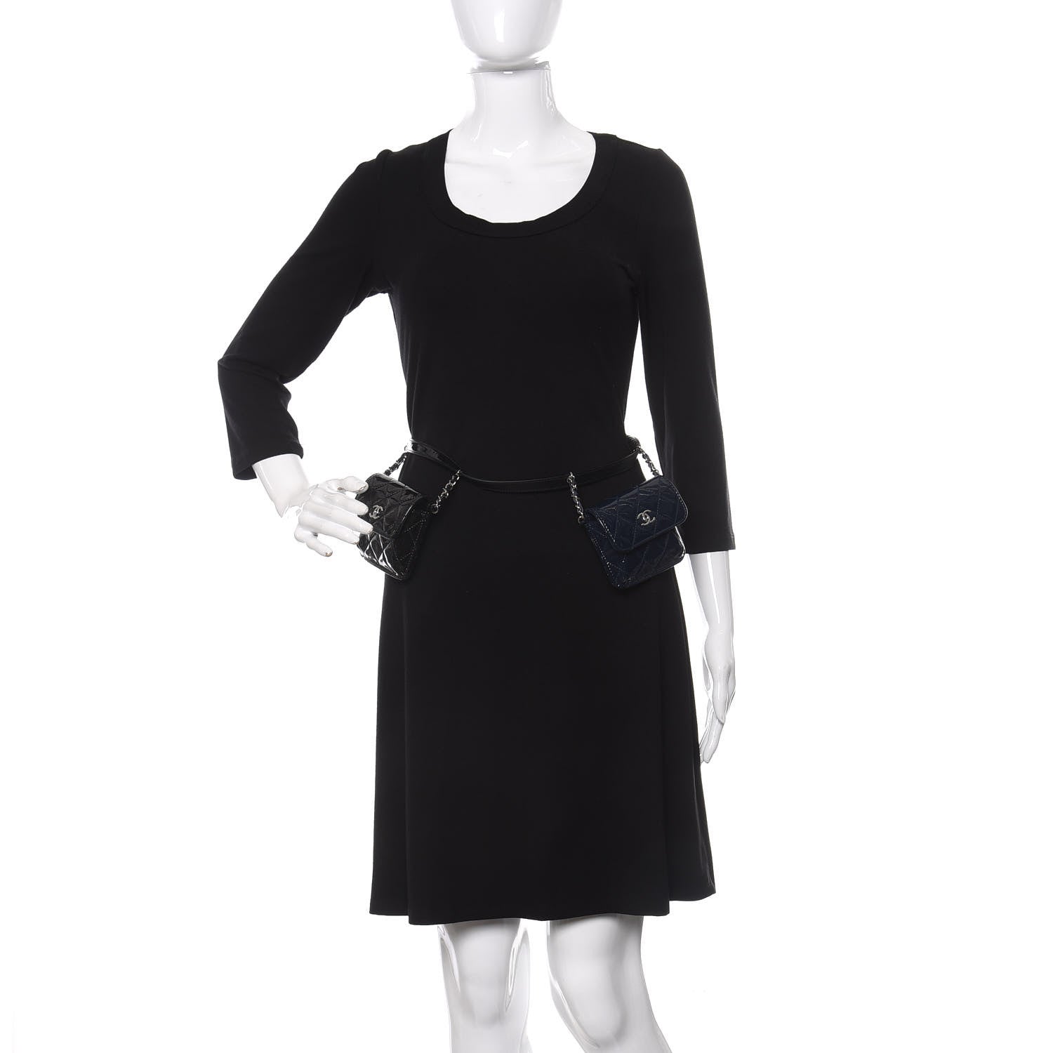 Chanel Patent Quilted Double Mini Flap Waist Bag Black Navy Blue 2 of 7