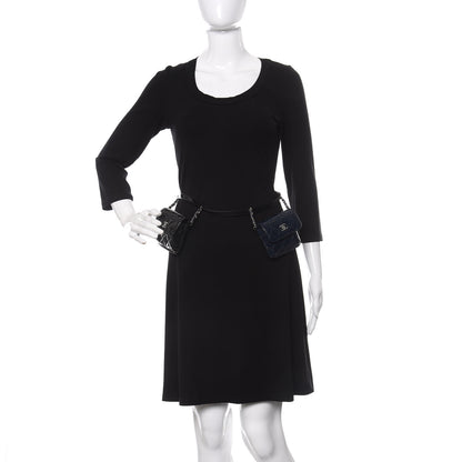 Chanel Patent Quilted Double Mini Flap Waist Bag Black Navy Blue 2 of 7
