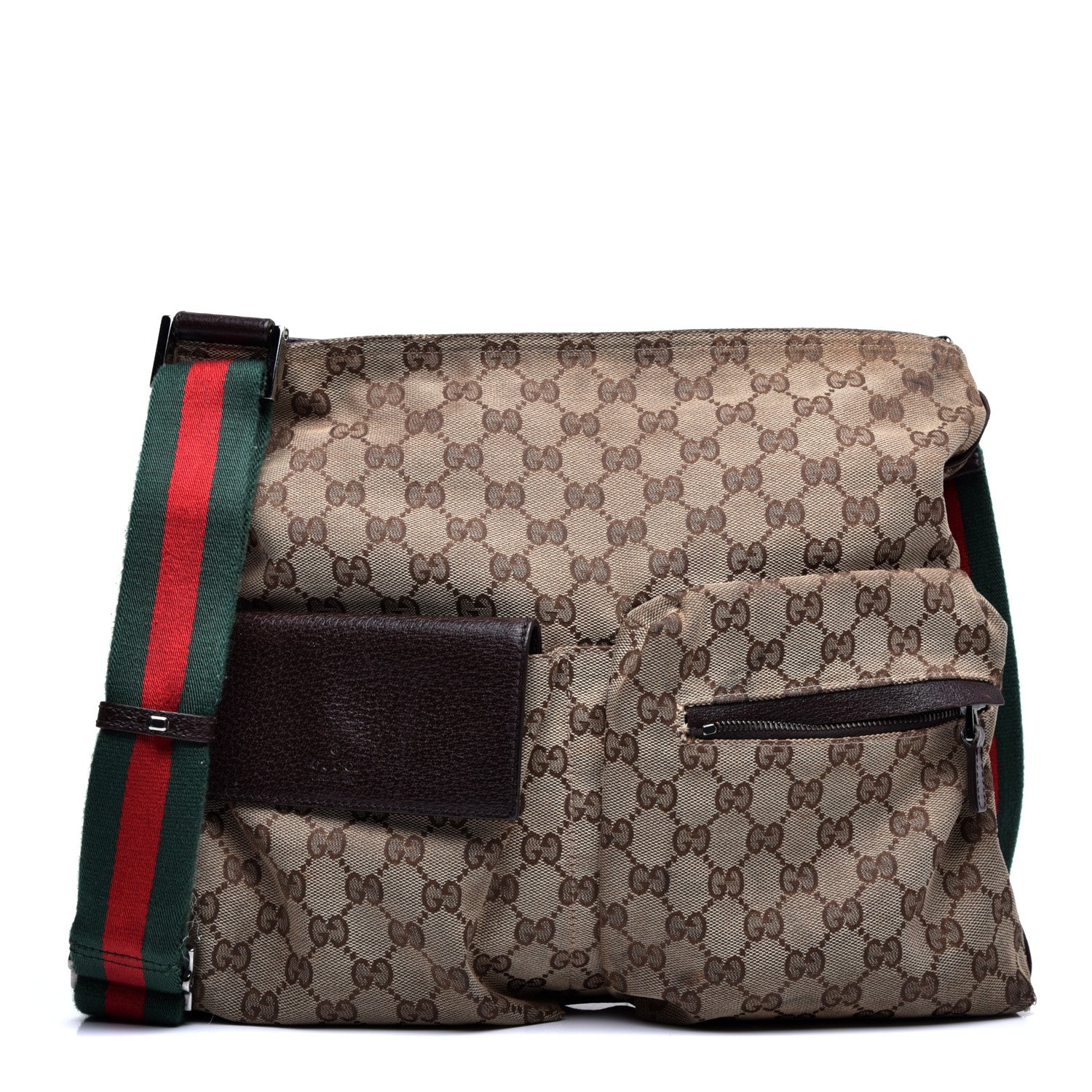 Gucci Monogram Web Medium Double Pocket Messenger Bag Dark Brown 1 of 10