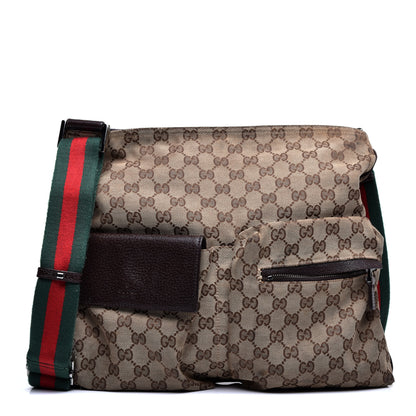 Gucci Monogram Web Medium Double Pocket Messenger Bag Dark Brown 1 of 10