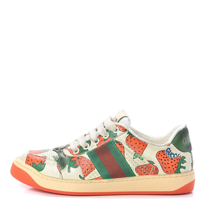 Gucci Calfskin Web Strawberry Print Womens Screener Sneakers 35.5 Ivory Red Vintage Green 1 of 7