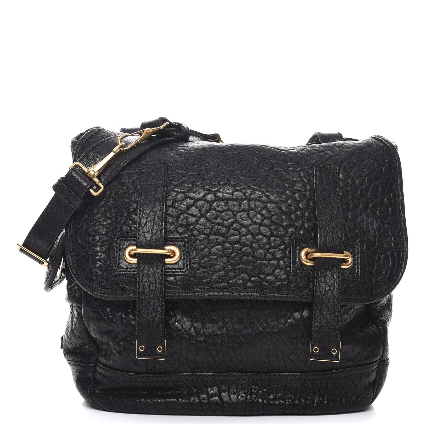 Grained Calfskin Medium Besace Shoulder Bag Black