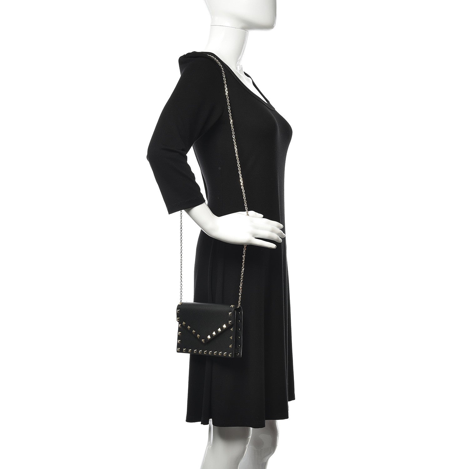 Valentino Garavani Pebbled Calfskin Rockstud Envelope Wallet on Chain Black 2 of 9