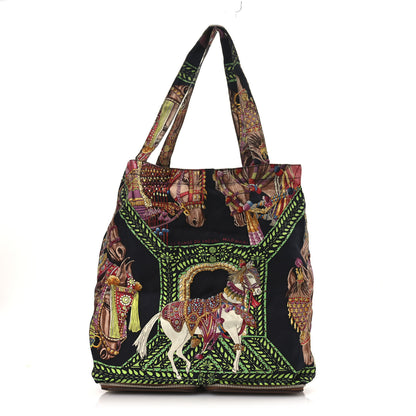 Hermes Buffle Silky Pop La Danse du Cheval Marwari Shopper Tote Noir Vert Vif Multicolor 1 of 15