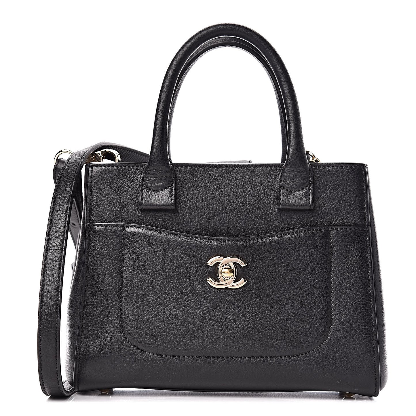 Grained Calfskin Mini Neo Executive Shopper Tote Black