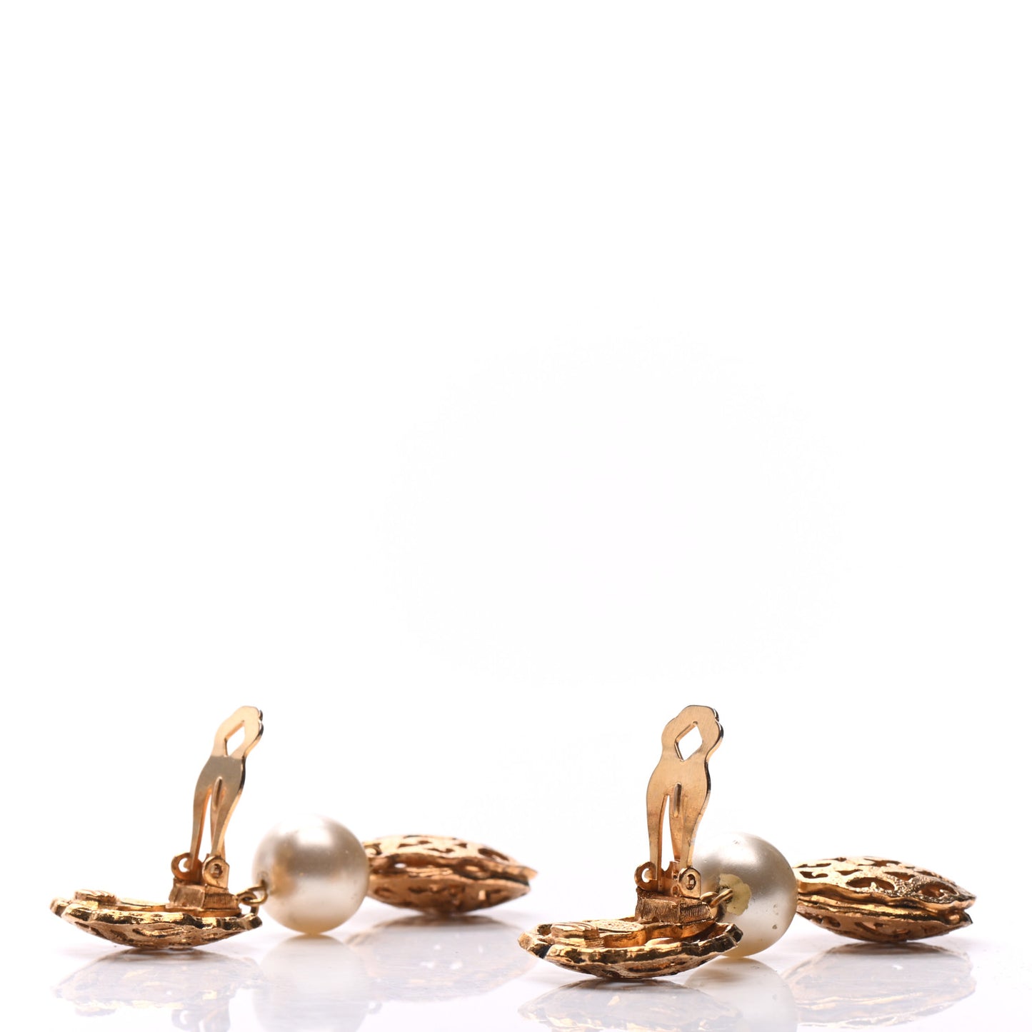 Pearl CC Clip On Drop Earrings Gold