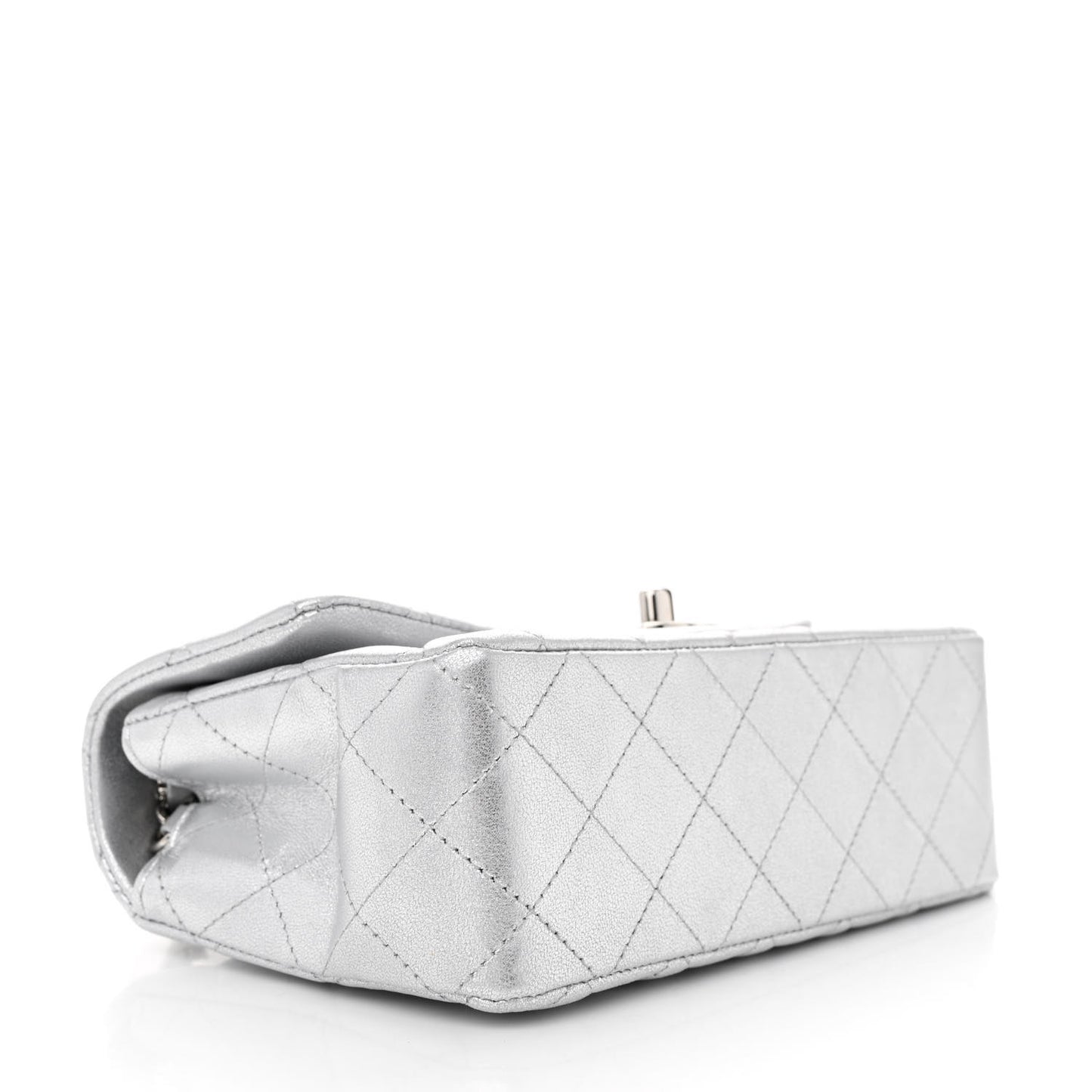 Metallic Lambskin Quilted Mini Rectangular Flap Silver