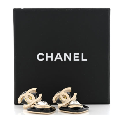 Chanel Resin Crystal CC Heart Drop Earrings Black Gold 5 of 5
