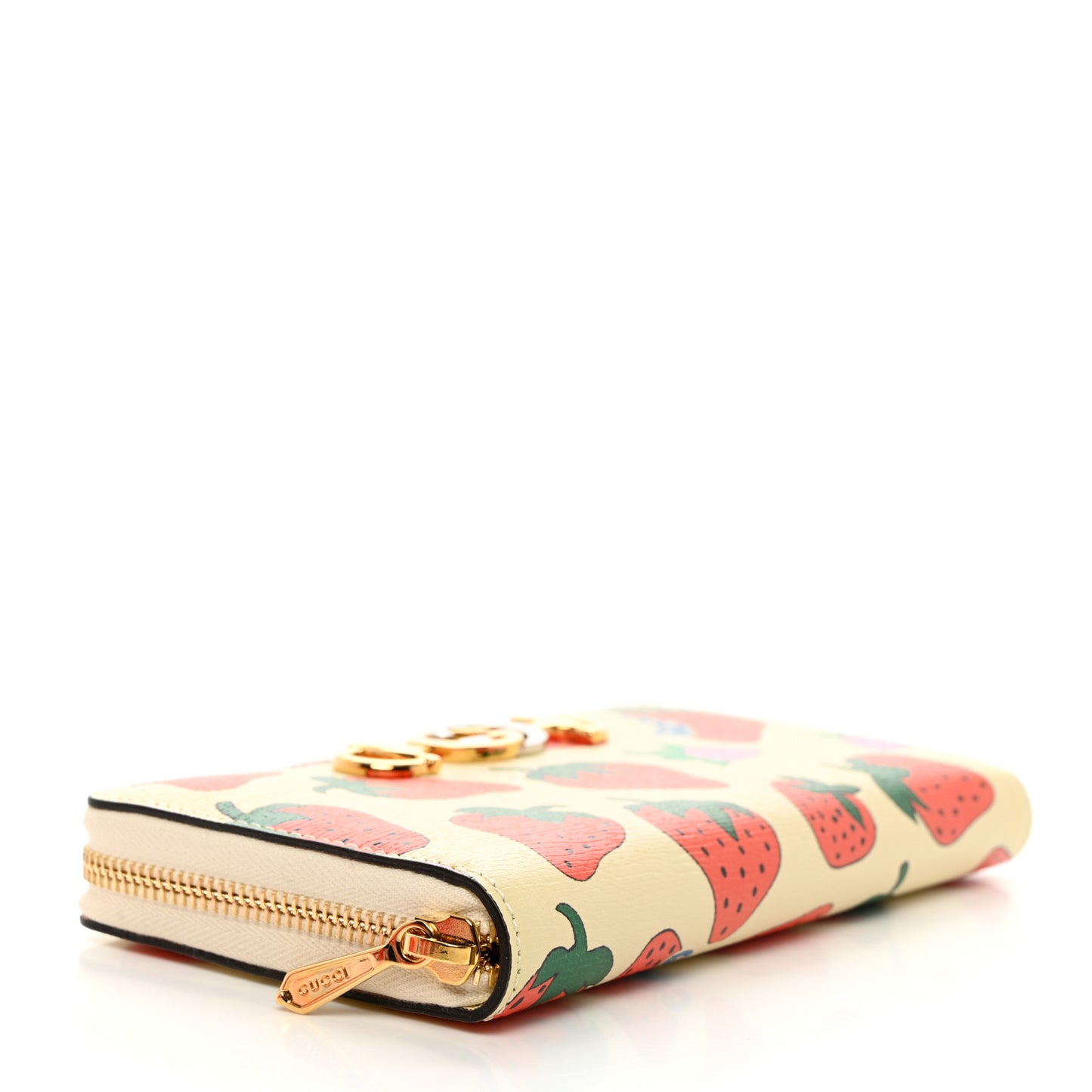 Grainy Calfskin Strawberry Zumi Zip Around Wallet Ivory Red